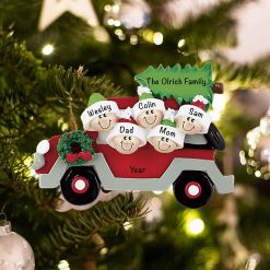 Personalized Car with Tree On Top Family of 5 Christmas Ornament