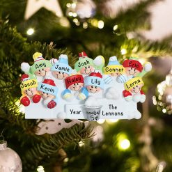 Personalized Snowball Fight Family of 10 Christmas Ornament