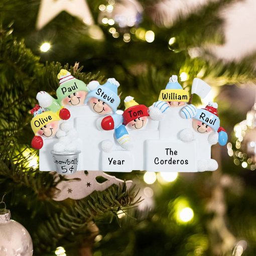 Personalized Snowball Fight Family of 6 Christmas Ornament