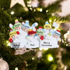 Personalized Snowball Fight Family of 7 Christmas Ornament