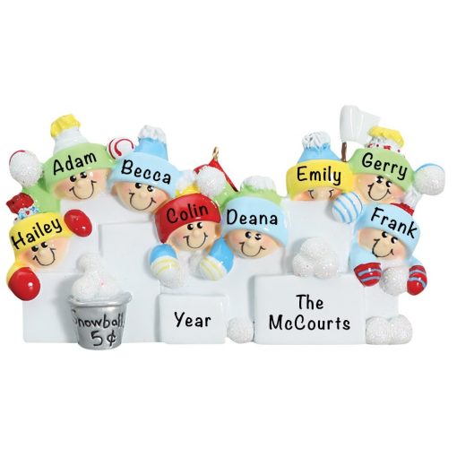Snowball Fight Family of 8 Personalized Christmas Ornament