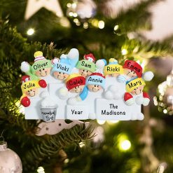Personalized Snowball Fight Family of 9 Christmas Ornament