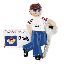 New Driver License Boy Brown Hair Personalized Christmas Ornament