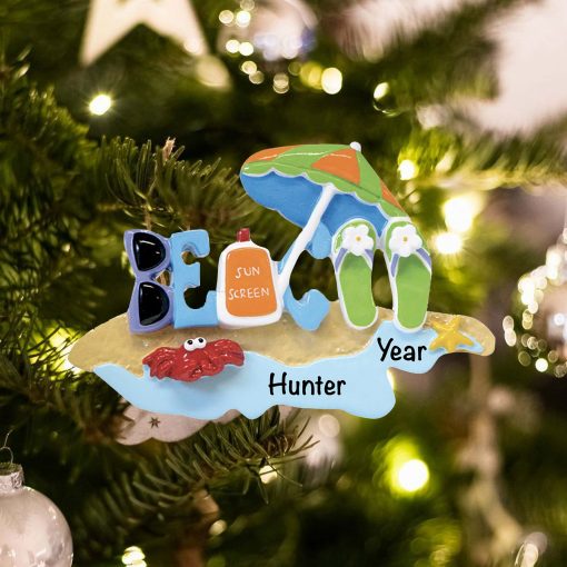 Personalized Beach Fun in the Sand Christmas Ornament