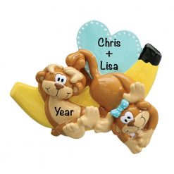 Monkeys and Bananas Couple Personalized Christmas Ornament