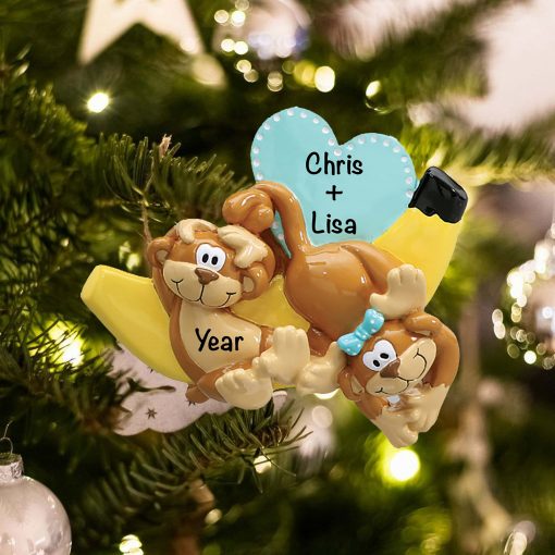 Personalized Monkeys and Bananas Couple Christmas Ornament