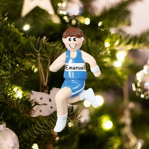 Personalized Track Runner Boy Christmas Ornament