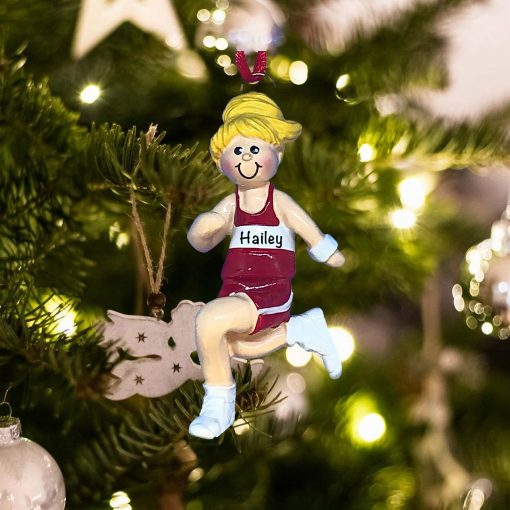 Personalized Girl Track Blonde Christmas Ornament