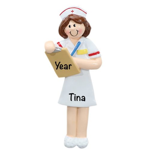 Nurse with brown hair Personalized Christmas Ornament