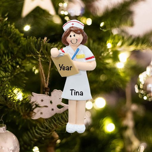 Personalized Nurse Brown Hair Christmas Ornament