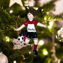 Personalized Soccer Girl Brown Hair Christmas Ornament