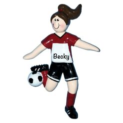 Soccer Girl Brown Hair Personalized Christmas Ornament