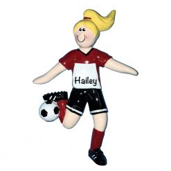 Soccer Girl Blonde Personalized Christmas Ornament