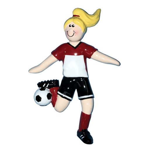 Soccer Girl Blonde Personalized Christmas Ornament