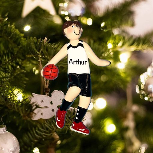 Personalized Guy Basketball Brown Christmas Ornament