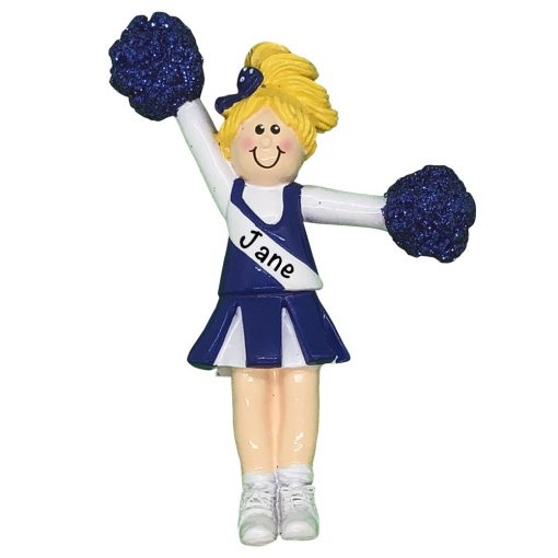 Blue Blonde Cheerleader Personalized Christmas Ornament