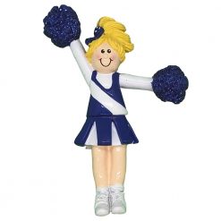 Blue Blonde Cheerleader Personalized Christmas Ornament - Blank