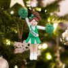 Personalized Green Cheerleader Brown Hair Christmas Ornament