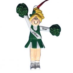 Green Cheerleader Blonde Personalized Christmas Ornament