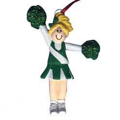 Green Cheerleader Blonde Personalized Christmas Ornament - Blank