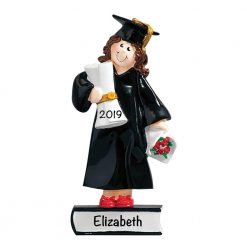 Graduation Girl Brown Hair Personalized Christmas Ornament