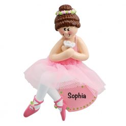 Ballerina Girl Brown Hair Personalized Christmas Ornament