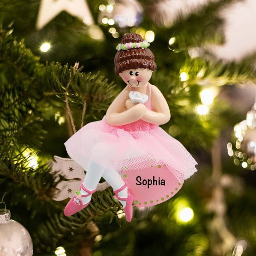 Personalized Ballerina Girl Brown Hair Christmas Ornament