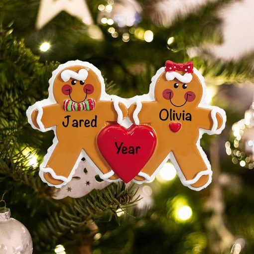 Personalized Gingerbread Family of 2 Couple Christmas Ornament