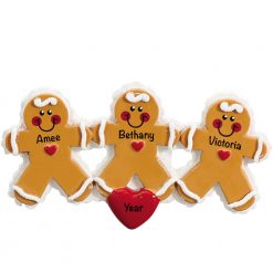 Gingerbread Family of 3 Personalized Christmas Ornament