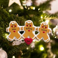 Personalized Gingerbread Family of 3 Christmas Ornament