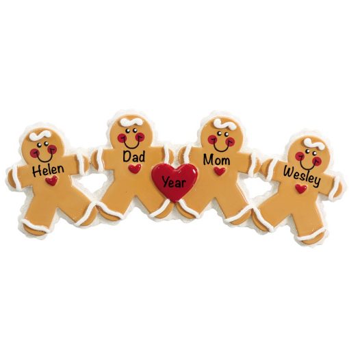 Gingerbread Family of 4 Personalized Christmas Ornament
