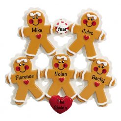 Gingerbread Family of 5 Personalized Christmas Ornament