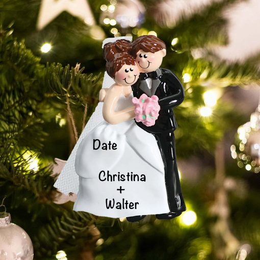 Personalized Wedding Couple Pink Flowers Christmas Ornament