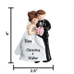 Wedding Couple Pink Flowers Personalized Christmas Ornament