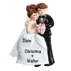 Wedding Couple Pink Flowers Personalized Christmas Ornament
