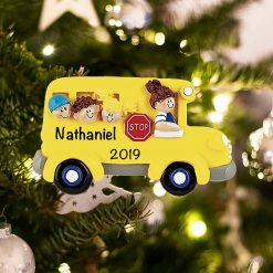 Personalized School Bus with Kids Christmas Ornament