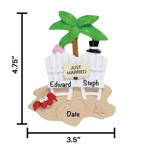 Just Married Beach Personalized Christmas Ornament