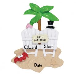Just Married Beach Personalized Christmas Ornament