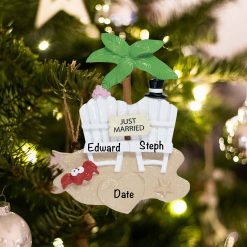 Personalized Just Married Beach Christmas Ornament