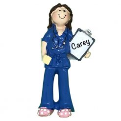 Scrubs Girl Blue Personalized Christmas Ornament