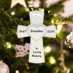 Personalized White Cross Religious Memorial Christmas Ornament