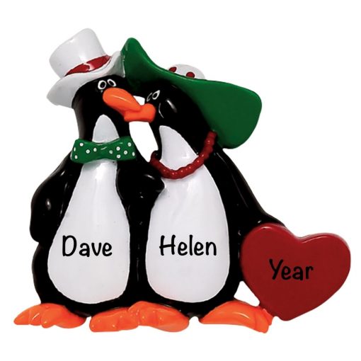 Floppy Hat Penguins Personalized Christmas Ornament