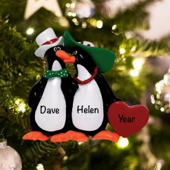 Personalized Floppy Hat Penguins Christmas Ornament