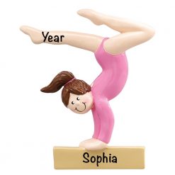 Gymnast Brown Hair on Beam Personalized Christmas Ornament