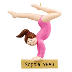 Gymnast on Beam with Brown Hair Personalized Ornament - Christmas Gift for Kids Girl Woman - Custom Gymnast Ornament - Personalized Gymnastics Girl Christmas Ornament - myornament.com