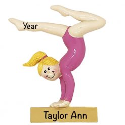 Gymnast Blonde on Beam Personalized Christmas Ornament