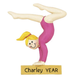 Gymnast on Beam with Blonde Hair Personalized Ornament - Christmas Gift for Kids Girl Woman - Custom Gymnast Ornament - Personalized Gymnastics Girl Christmas Ornament - myornament.com