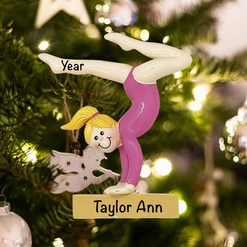 Personalized Gymnast Blonde On Beam Christmas Ornament