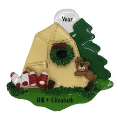 Camping Tent in the woods Personalized Christmas Ornament
