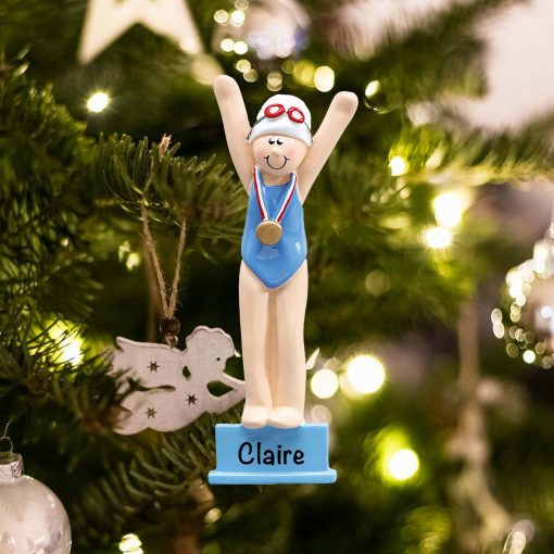 Personalized Swimmer Girl Platform Christmas Ornament